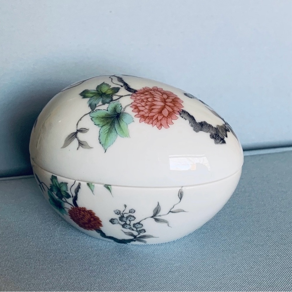 Limoges France Bone China Floral Egg Trinket Box